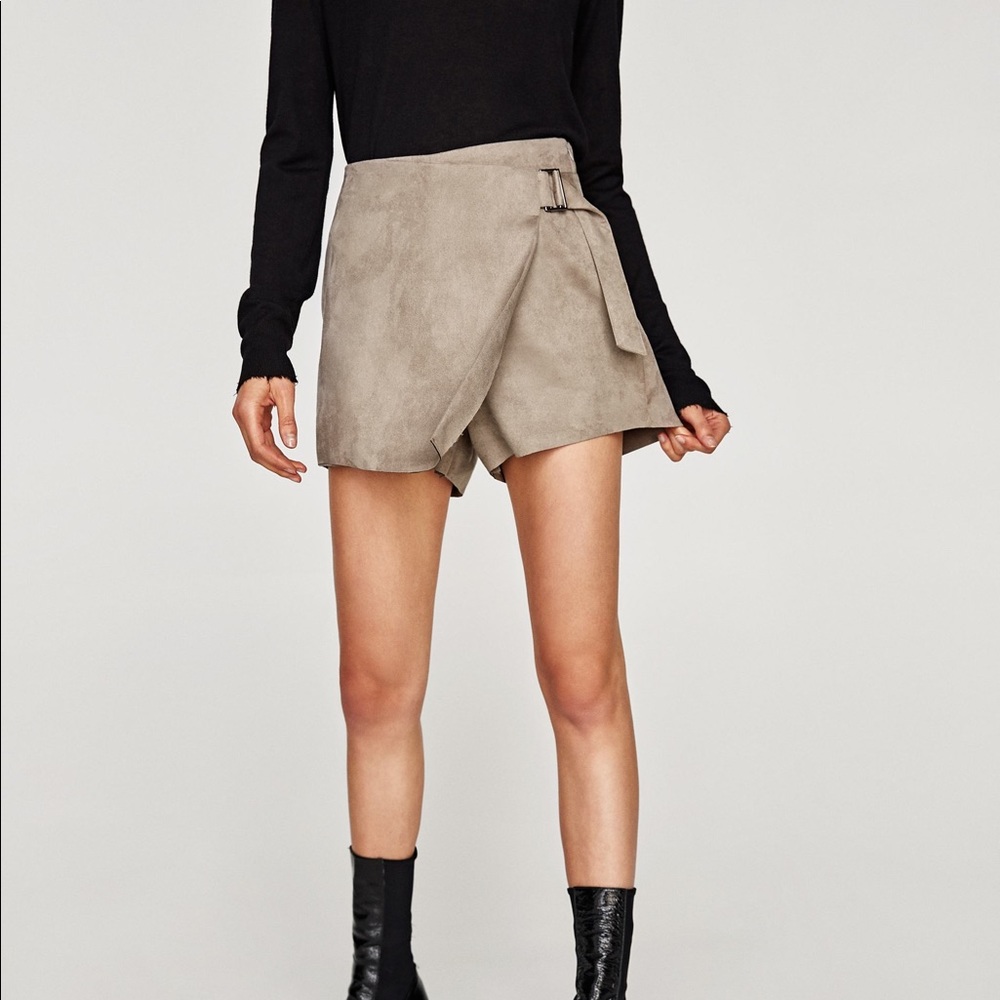 ZARA Faux Suede Skort in grey